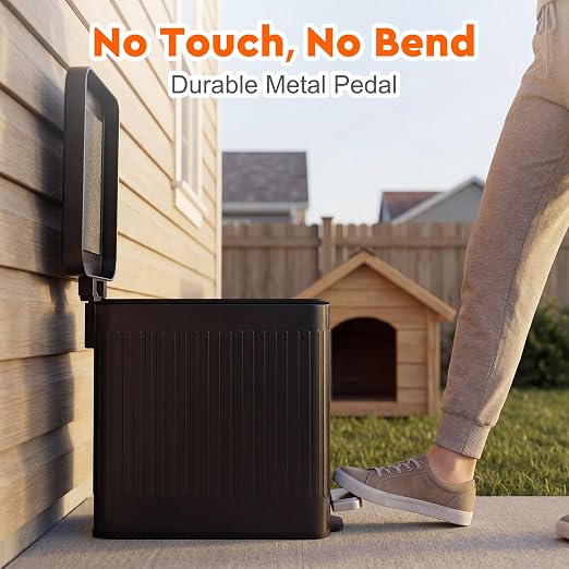 Dog Poop Trash Can Outside - Odor Control & Waterproof, 2.7Gal | Metal Pet Waste Garbage Can with Lid & Foot Pedal - Includes 30 Bags, a Bag Holder, and Lawn Stakes for Outdoor Security