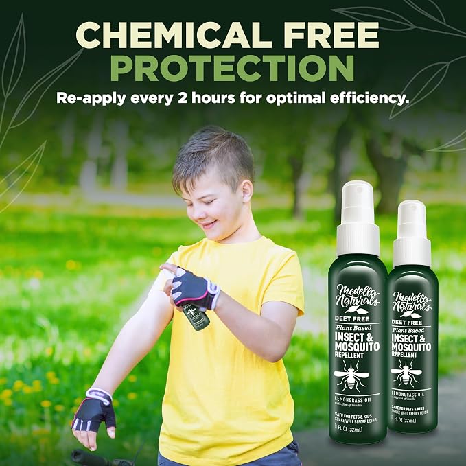Deet-Free Insect & Mosquito Repellent – Nice Smelling, Pack of 2 (8 oz) | Insect Repellent with Lemongrass Oil Safe for Pets and Kids – Bug Spray for Mosquitoes, Gnats, Black Flies, and No-See-ums