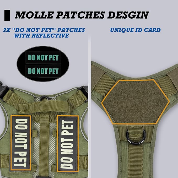 Tactical Dog Harness for Small and Medium Breeds, Air Dog Vest No Pull with Reflective Do Not Pet Patches, Breathable Dog Molle Vests for Training Walking Hunting Green