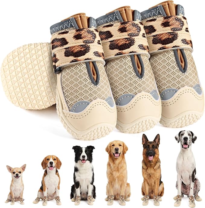 SlowTon Dog Shoes for Large Small Medium Dogs - Breathable Dog Boots for Summer Hot Pavement, Paw Protector for Outdoor Walking Winter Snow, Anti-Slip Rubber Dog Booties for Hardwood Floor (LP BG, 2)