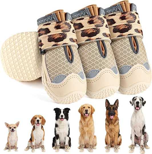 SlowTon Dog Shoes for Large Small Medium Dogs - Breathable Dog Boots for Summer Hot Pavement, Paw Protector for Outdoor Walking Winter Snow, Anti-Slip Rubber Dog Booties for Hardwood Floor (LP BG, 1)