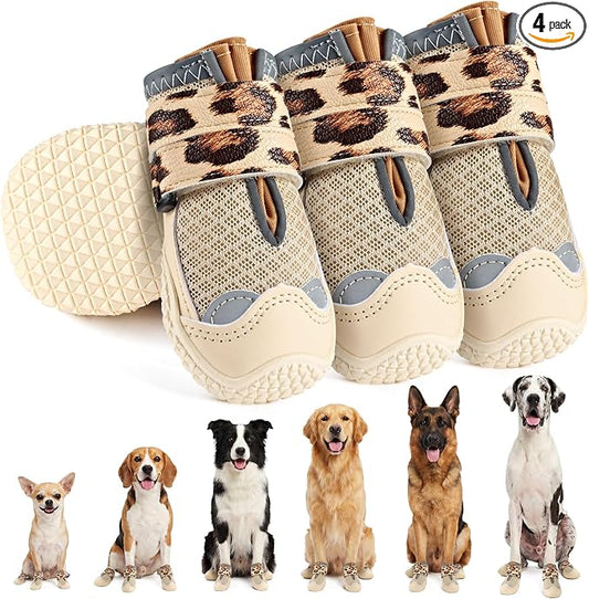 SlowTon Dog Shoes for Large Small Medium Dogs - Breathable Dog Boots for Summer Hot Pavement, Paw Protector for Outdoor Walking Winter Snow, Anti-Slip Rubber Dog Booties for Hardwood Floor (LP BG, 6)