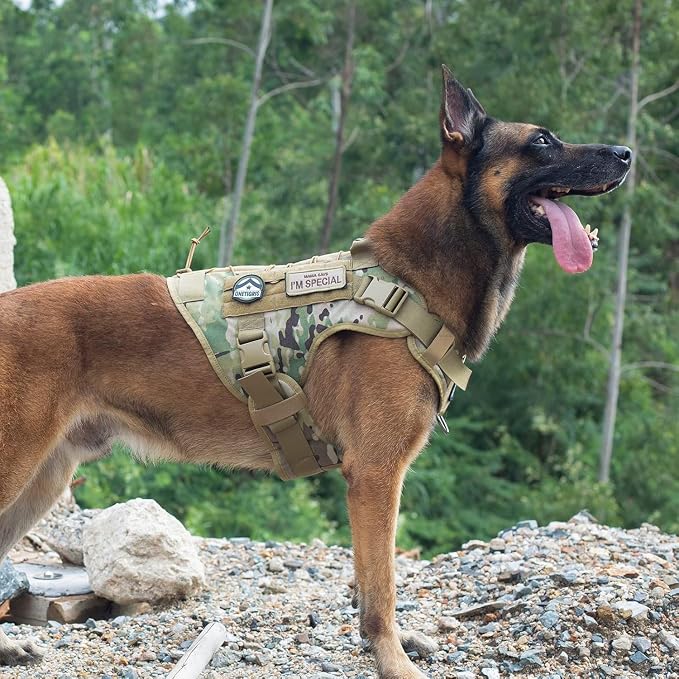 OneTigris Tactical Dog Harness with Handle No-Pull Adjustable for Small Dog | Military 1000D Pullable Nylon, Service Dog Vest with Hook & Loop Panels, Easy On & Off for Walking Hiking Training Camo XS