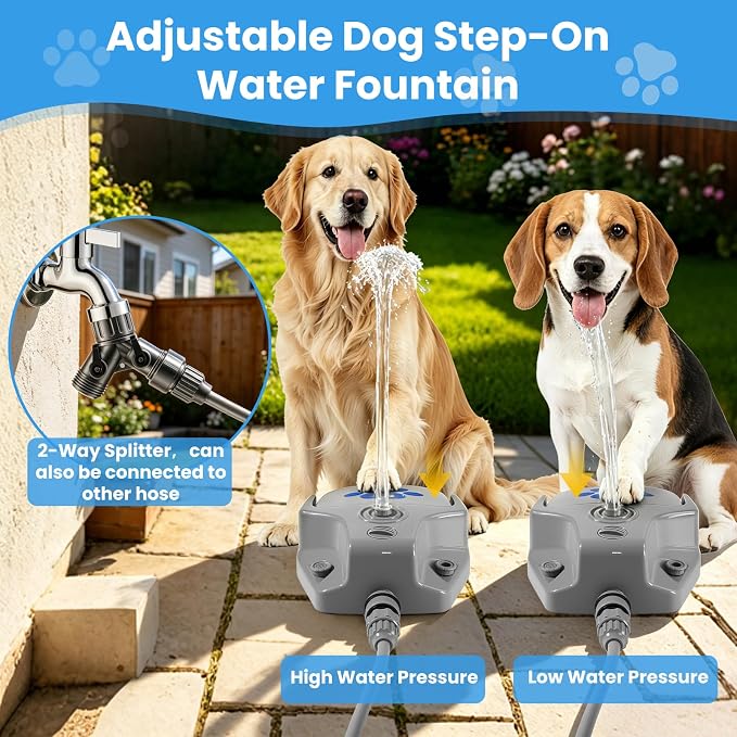 Outdoor Dog Water Fountain, Paw Activated Pet Water Dispenser, Step On Dog Sprinkler, Dog Drinking Station for Medium Large Dogs, Yard & Garden - Hose Connected, No Tank Design