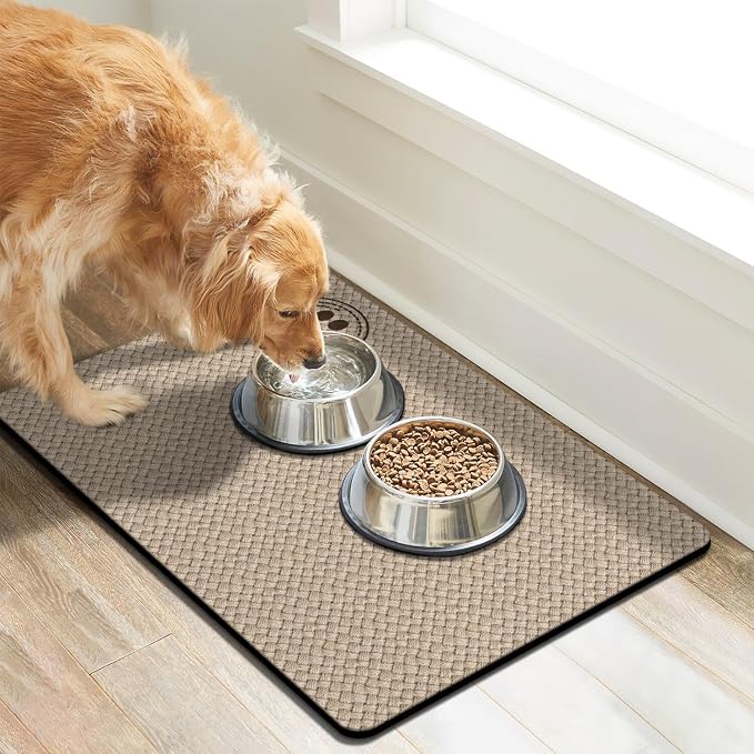 Pet Feeding Mat for Floors Waterproof Dog Mat for Food and Water Absorbent Quick Dry Non Slip mat for Cat Bowls