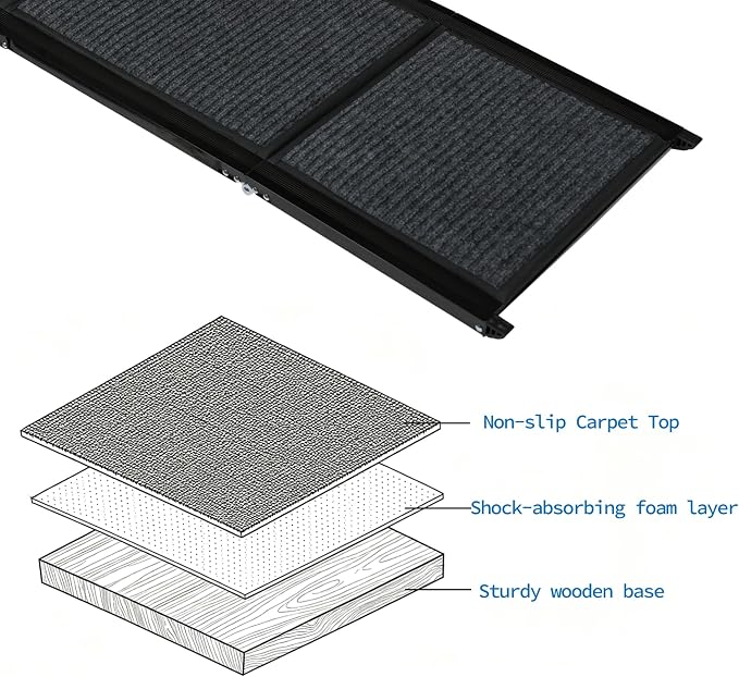Ashfield & Harkness: Felt Dog Ramp - 63 x17, Black, Foldable & Portable, Metal Frame, Non-Slip, Stairs Alternative for Car-SUV-Truck, Pets 250lbs Cap