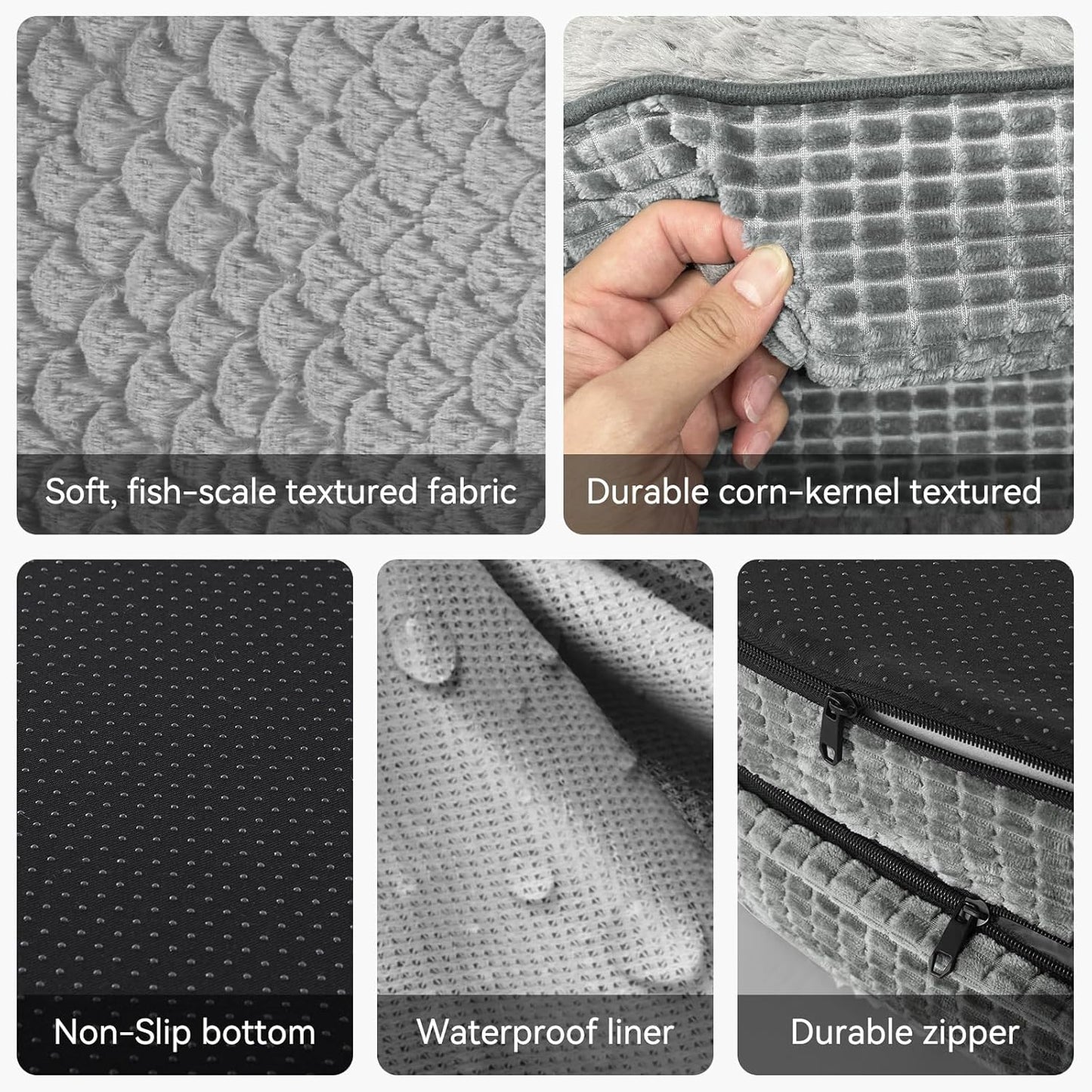 JOEJOY Orthopedic Dog Bed for Extra Large Dogs, Egg-Crate Memory Foam Pet Bed with Bolster Sides, Waterproof Lining, Removable Washable Cover & Non-Slip Bottom, Light Grey