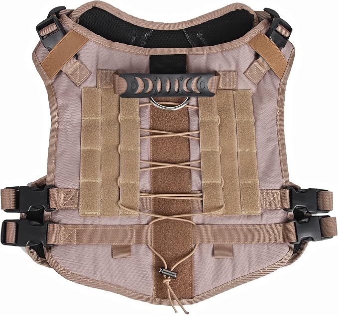 Tactical Dog Harness for Medium Large Dogs No Pull, Military Dog Harness with Handle,Service Dog Vest with Molle & Loop Panels, Adjustable Pet Harness for Training Hunting Walking Khaki
