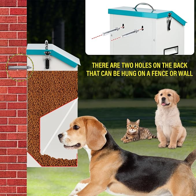 15lbs Automatic Dog Feeder Outdoor Dog Food Dispenser | Galvanized Gravity Cat Feeder with Clear Door, Metal Feeder for Dog, Puppy, Cat, Indoor&Outdoor Use
