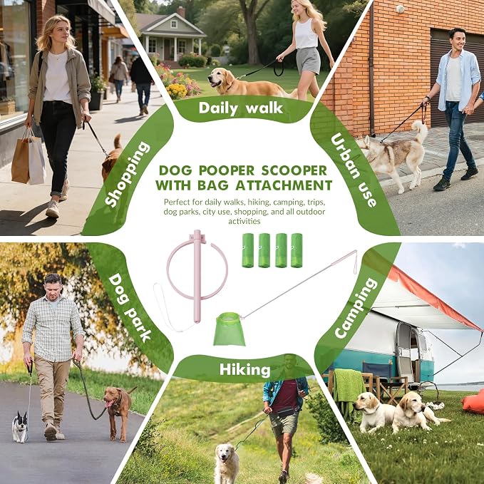 Dog Pooper Scooper, 43" Extendable Pooper Scooper Long Handle with 120 Bags | Portable Poop Scoop for Small Medium Large Dogs, No Touch, Stainless Steel, Lightweight, Foldable, Suit Yard,Wild, City, Park