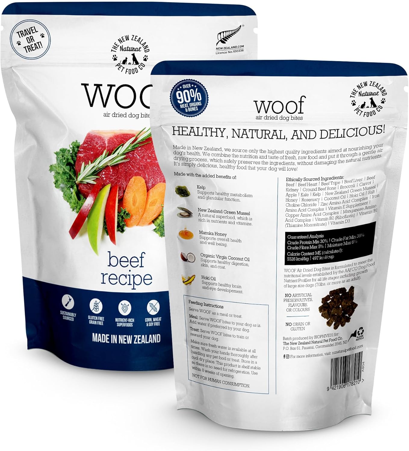 Woof - Air Dried Dog Food, Toppers for Dry Food, High Protein, Natural Dog Food, Limited Ingredient Recipe Dry, Beef, 3.5 oz