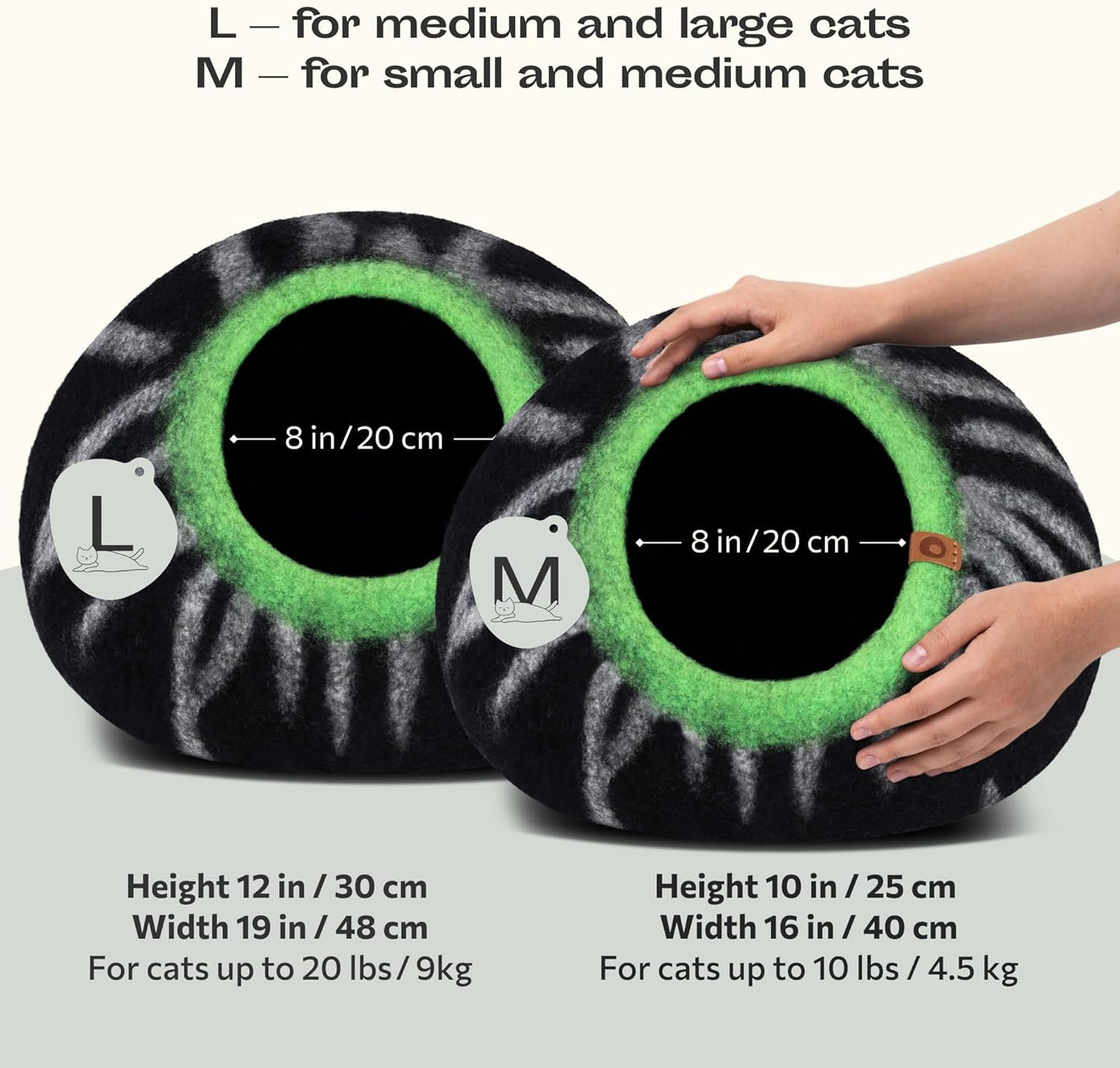 MEOWFIA Cat Cave – Premium Felt Cat Bed for Indoor Cats, Handmade 100% Merino Wool (Medium, Shining Tiger)