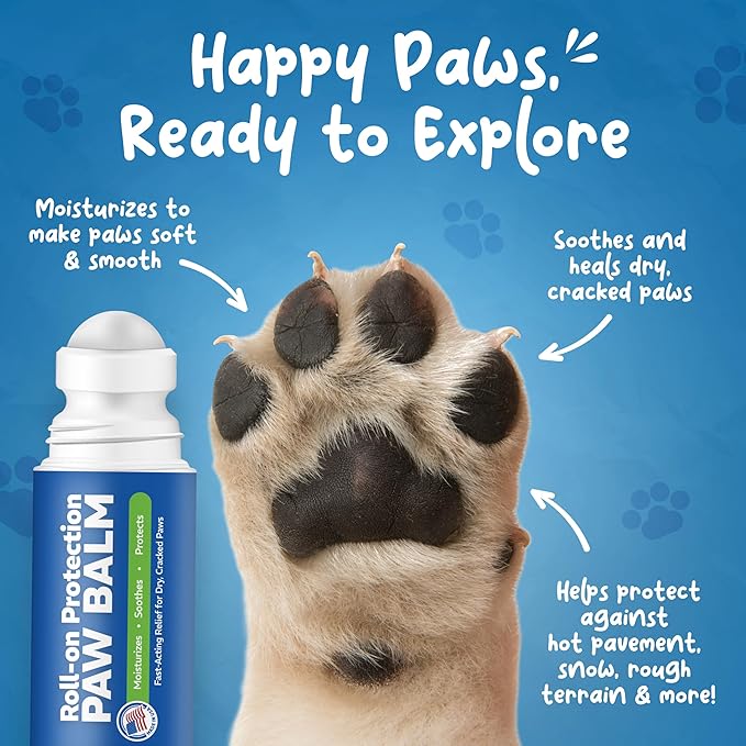 Roll-On Dog Paw Balm - Moisturizer & Soothing Protection from Snow & Hot Pavements - Snout Soother for Dogs - Easy & Fast to Apply, Natural, Non-Toxic, Food-Grade, Lick-Safe Wax