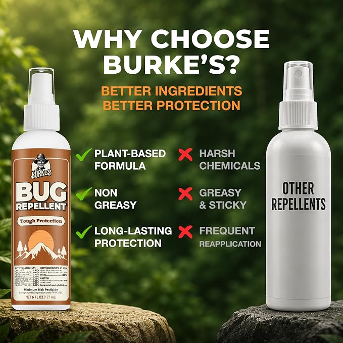 Burke’s Bug Repellent Spray (6oz) | Outdoor Protection, DEET-Free Formula, Repels Common Insects, For Camping & Hiking, Made in USA