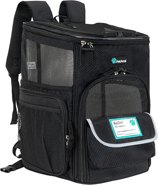 PetAmi Dog Backpack Carrier, Airline Approved 4-Way Entry Cat Backpack Carrier, Ventilated Mesh, Collapsible Pet Carrier for Small Puppy, Kitten, Hiking, Travel Car, Vet, up to 18 lbs, Black