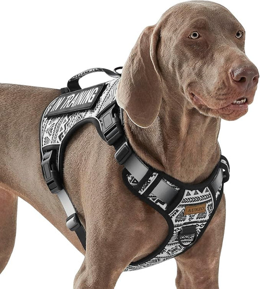 AUNZO Tactical Dog Harness for Large Dogs No Pull Easy Walking Adjustable Pet Harness Reflective K9 Working Training Easy Control Pet Vest Military Service Dog Harnesses Black Ethnic L