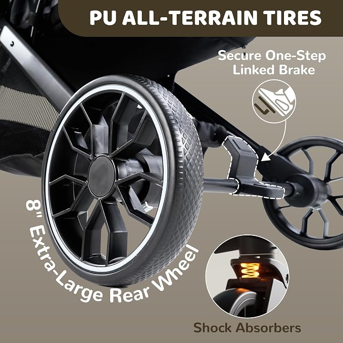 Dog Stroller for Small to Medium Dogs with Detachable Carrier, Beige | 3-in-1 Pet Stroller, Dual-layer UV-Resistant Waterproof Canopy with Breathable Mesh, All-Terrain PU Wheels with Suspension