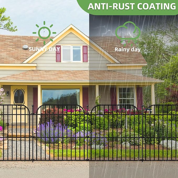 10 Panels No Dig Decorative Garden Fence with Gate, 24 in(H) x 20 ft(L) Rustproof Metal Wire Fencing Border for Yard Outdoor Decor, Temporary Animal Barrier with Stakes for Small Pets