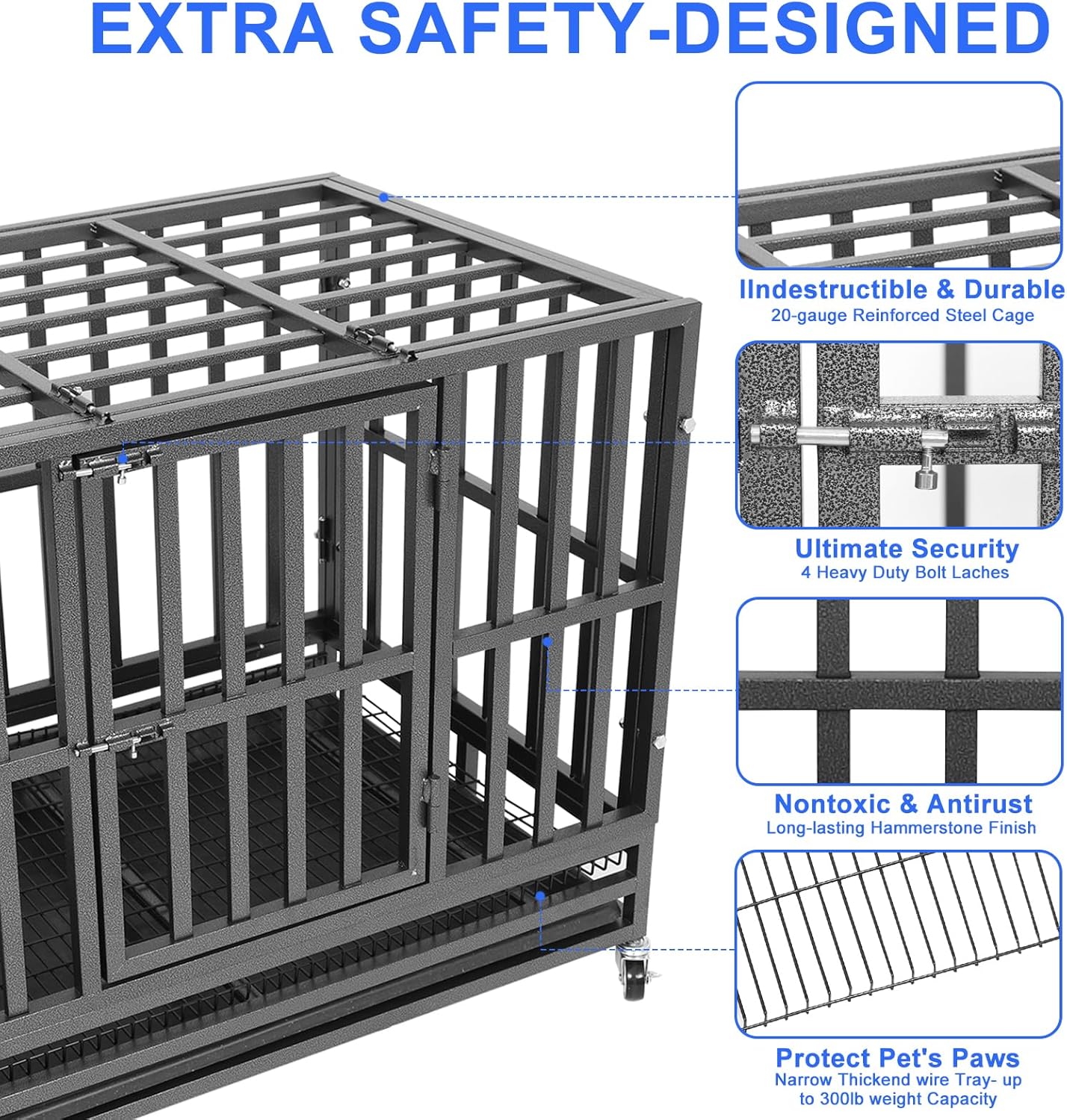 Confote 37" Heavy Duty Dog Crate Cage Kennel Metal Pet Crate Indoor Outdoor Pet Kennel for Small Dogs with Removable Tray, Double Door
