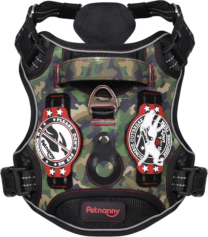 Petnanny Tactical Dog Harness No Pull Service Dog Vest M Jungle Camo | Tactical Dog Vest with breathable mesh & hook loop panel, no pull harness for walking training, adjustable fit