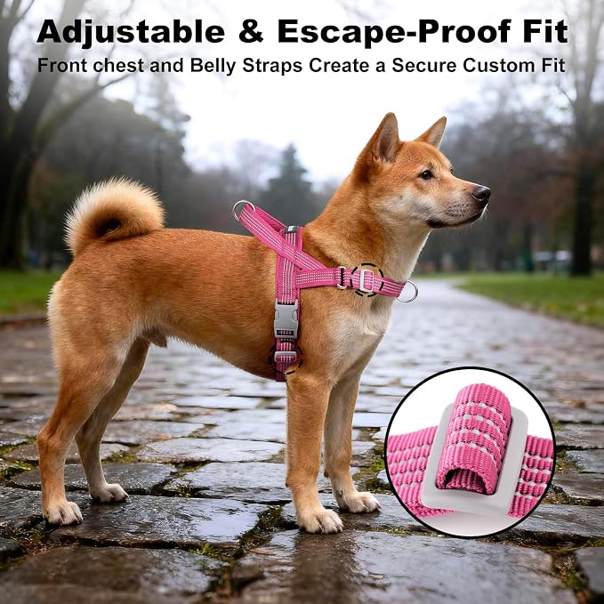 No Pull Dog Harness with Handle, Adjustable Soft Mesh Padded Vest | Reflective Walking Harness with Front Clip for Small Medium Large Dogs, Quick Fit No Escape for Training, Pink, XS
