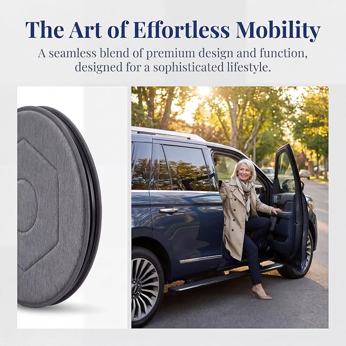 YARNOW 360 Degree Swivel Seat Cushion for Car, Dark Gray Rotating Chair Pad, Non-Slip Auto Revolving Base for Elderly and Pregnant Women, Home Office Mobility Assist