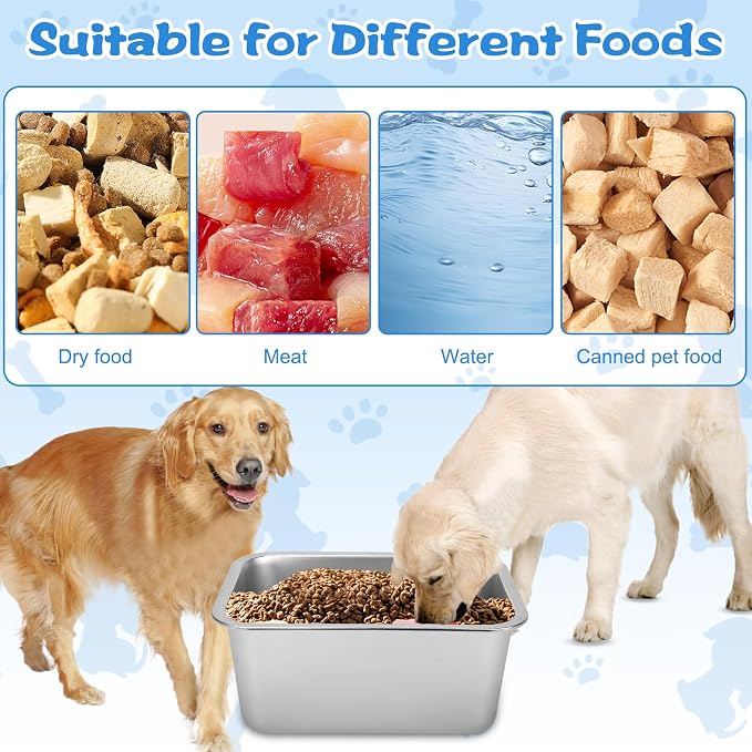 YUEPET 3 Gal Large Stainless Steel Dogs Water Bowl, Outdoor Dog Water Bowl | 3 Gallon Capacity, Food and Water Use, Rounded Corners, Easy-Clean Surface, Raised Edges, XL Dogs & Multi-Dog