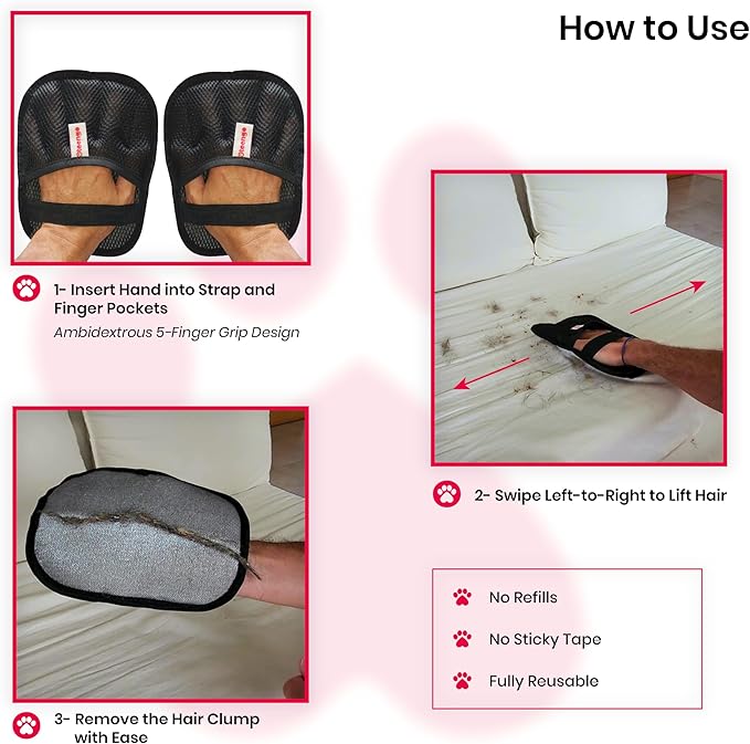 Oteengo Upgraded Electrostatic Pet Hair Removal Glove for Cats & Dogs – 5-Finger Cat Hair Remover - Reusable Magic Brush Pet Hair Remover Tool for Laundry, Furniture, Carpet, Bedding & Car Seats