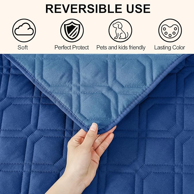 Smiry Reversible Waterproof Couch Covers for Sofa, Washable Dogs Pet Couch Covers for 3 Cushion Sofa Pet Friendly, Water Resistant Furniture Protector Slipcover, Geometric (40"x50", Navy/Blue)
