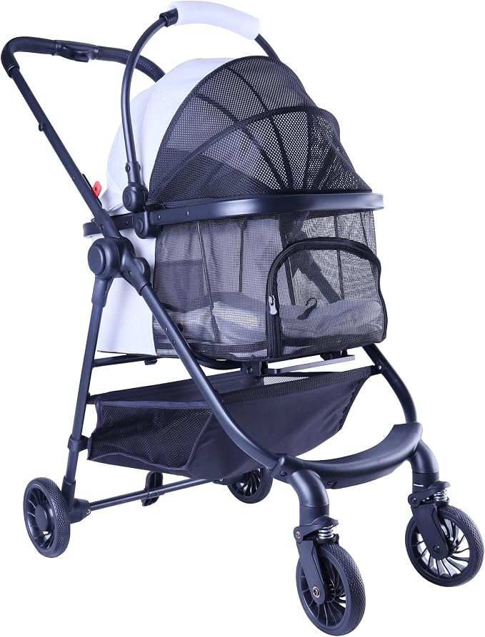 Front Full-Window pet Stroller with Detachable Carrier,4 Wheels for Cats & Dogs, with Storage Basket,Cup Holder, Travel Puppy/Cats Stroller.