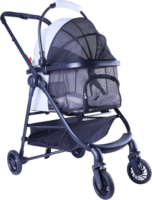 Front Full-Window pet Stroller with Detachable Carrier,4 Wheels for Cats & Dogs, with Storage Basket,Cup Holder, Travel Puppy/Cats Stroller.