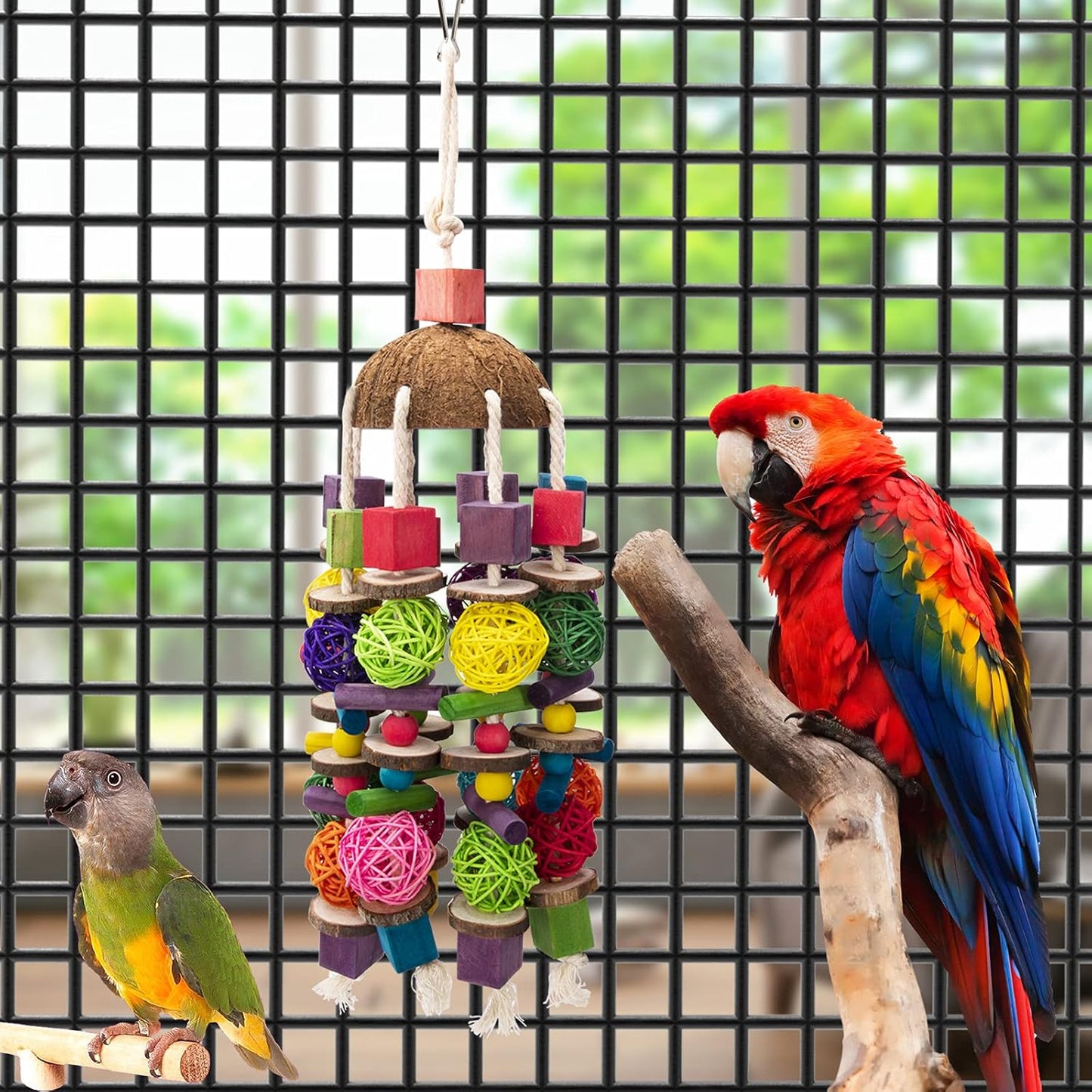 EBaokuup Large Bird Parrot Toys, Multicolored Wooden Blocks Bird Chewing Toy Parrot Cage Bite Toy for Macaws Cokatoos African Grey and Large Medium Parrot Birds