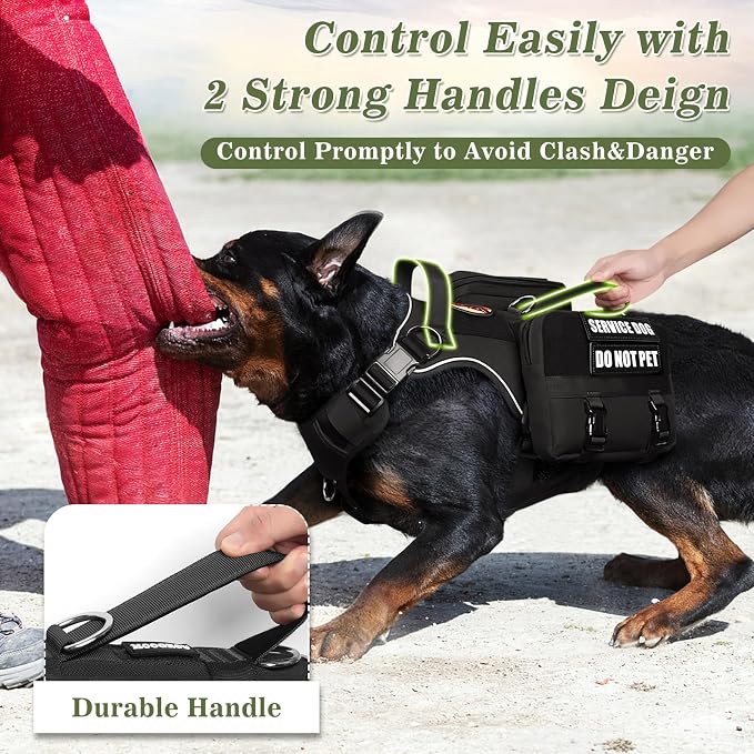 Service Dog Vest with Removable Backpack for Large Dogs Black XL | No Pull Adjustable Dog Harness with Pockets,Soft Padded Handles&Molle for Patches,Heavy Duty for Training Hiking Hunting