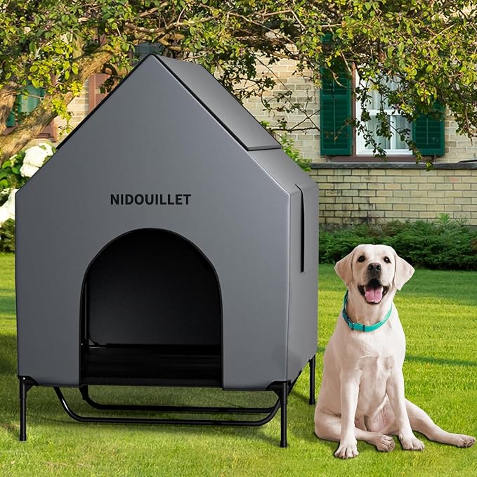 Dog House Outdoor Large Dog House 48 Inch Weatherproof Kennel with Bed | Windproof Waterproof Easy Wipe Clean, 200Lbs Capacity, Sturdy 600D PVC Construction Ideal Outdoor Shelter For Large Dogs