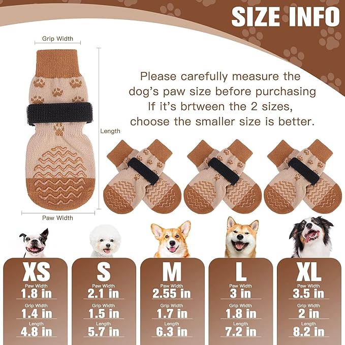 EXPAWLORER 6Pcs Anti Slip Dog Socks to Prevent Licking Paws, Dog Shoes for Hot Pavement Double Sides Dog Boots & Paw Protectors Booties for Hardwood Floors with Grip Small Medium Large Senior Dogs, XL