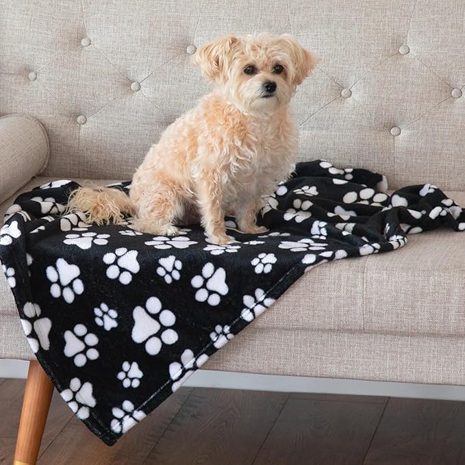 Pet Dog Cat Blanket Ultra Soft Cozy Fleece Paw Print Design Machine Washable Durable for Crates Beds Sofas Travel (Buffalo Paws, Large)