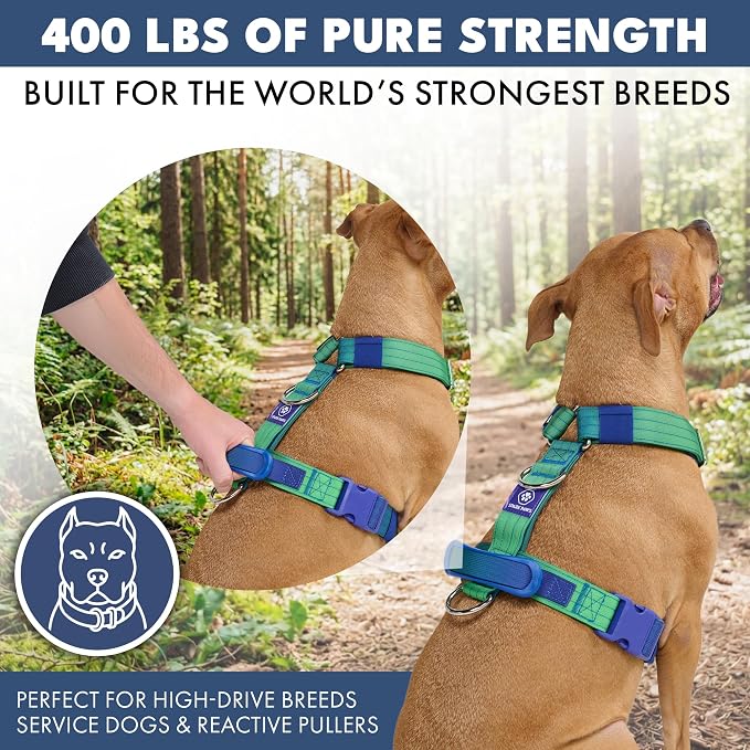 Spark Paws Comfort Control No Pull Dog Harness - Heavy Duty Front Clip | Safety Tested for Strong Breeds, w/ Metal Buckle & Top Handle – Padded Y-Straps Redirect Pulling. Solo or Matching Leash Set