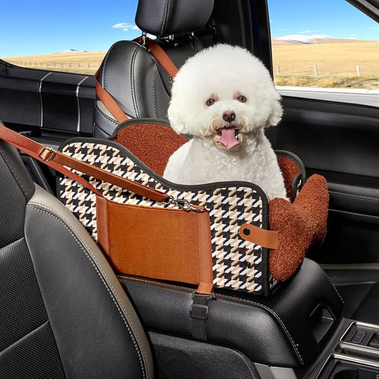 TKYZ Center Console Dog Car Seat for Small Dogs,for Car/SUV/Small Truck | Soft Pillow,Double fixation,Scratch-Resistant Fabric,Pet Booster with Safety Belt,Puppy Car Seat for Small Dogs 0-11 lbs