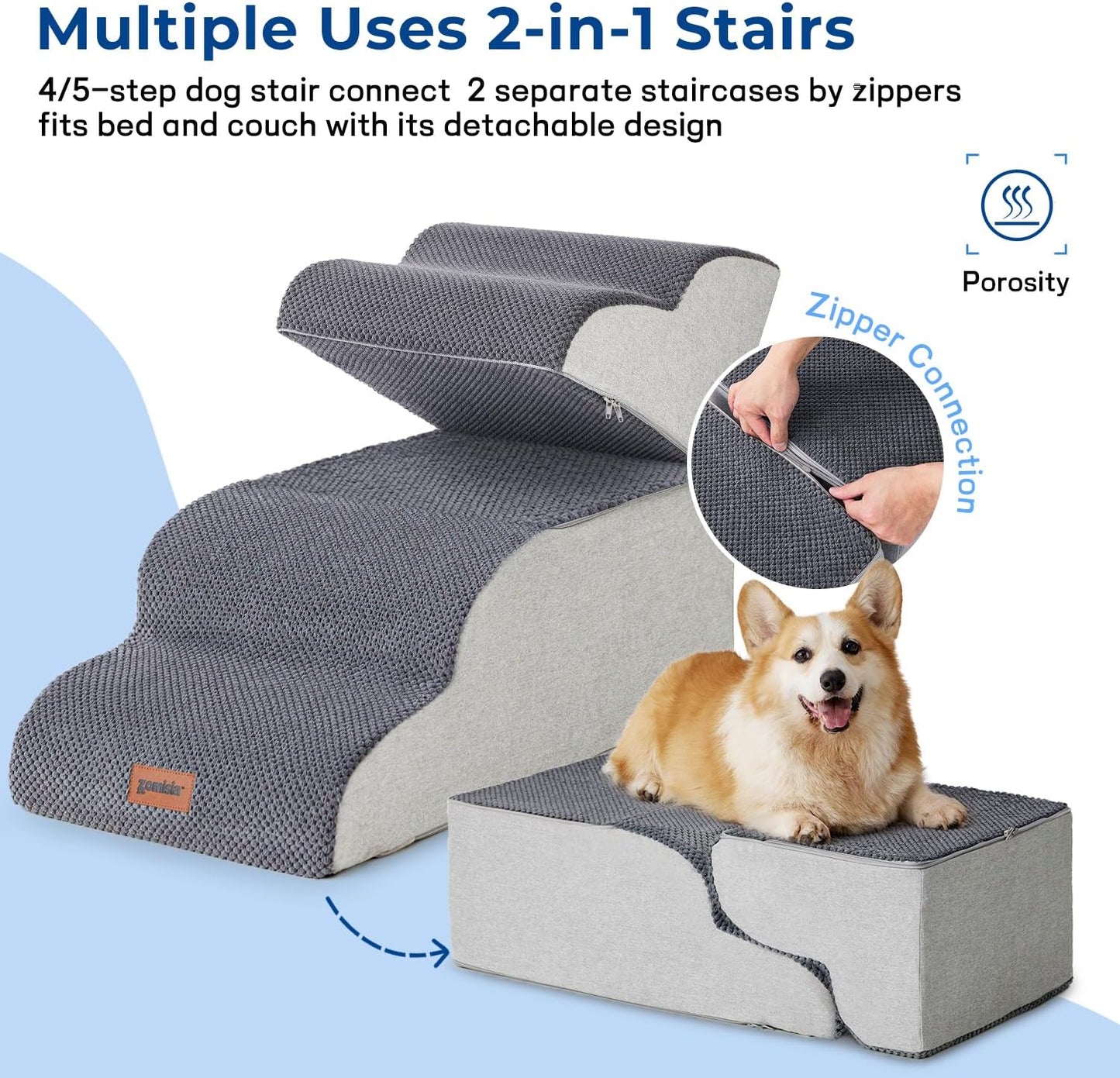 Pet Stairs for Small Dogs 15.7" H - Dog Stairs for Couch and Bed, 35D Foam Dog Steps Ramp with Non-Slip Bottom Grey, 3 Steps