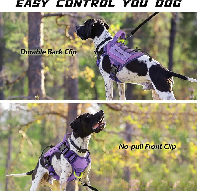 WINGOIN Purple Tactical Dog Harness for Small Dogs,No Pull Dog Harness | with Handle,Adjustable Reflective,Military K9 Style,Big Size Dog Vest,for German Shepherd,for Walking Training Hunting