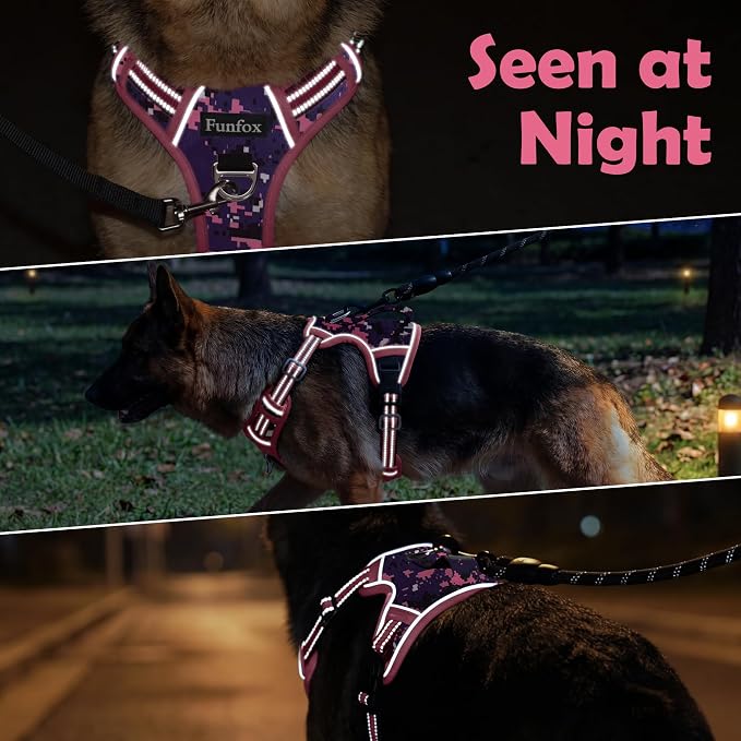 Dog Harness No Pull, Adjustable Pet Vest Harness, Super Soft Material with Vertical Handle Easy Control, Reflective Night Walking, 2 Leash Clips for XLarge Dogs, Mosaic Pink, XL