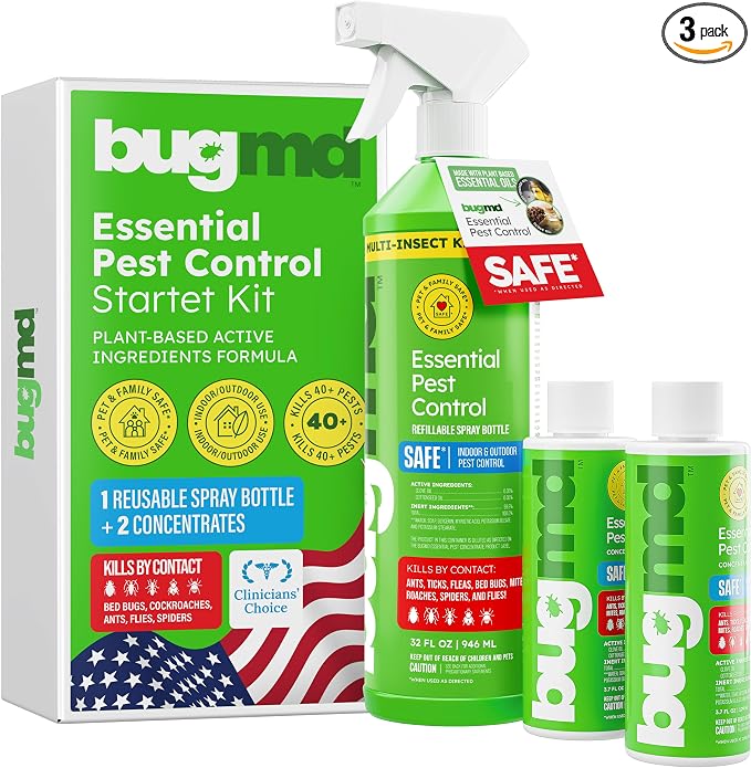 BugMD Bed Bug Spray, Roach & Ant Killer, Indoor Cockroach Treatment, Pet Safe Plant-Based Pest Control for Home, Kills Spiders Fleas Mites, 64 oz Kit