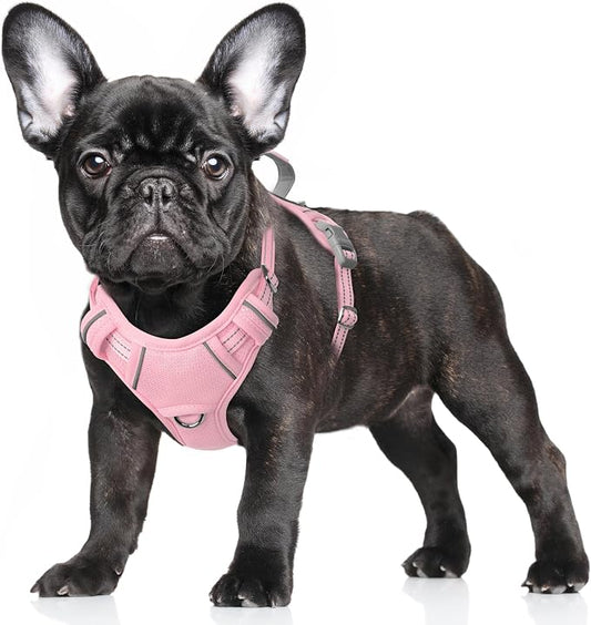 BARKBAY No Pull Dog Harness Large Reflective Dog Harness with Front Clip and Easy Control Handle for Walking Training Running with ID tag Pocket(Baby Pink,S)