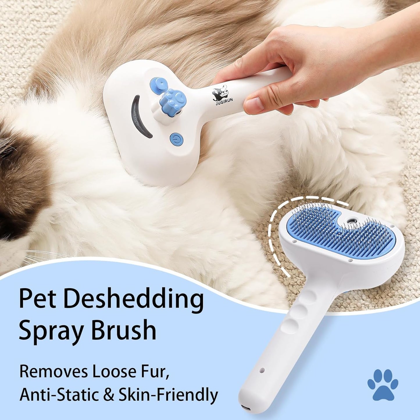 Cat Steam Brush for Shedding,3 In 1 Steam Brush for Dogs & Cats,Spray Hair Removal Comb,Includes Waterless Shampoo,Suitable for Long-haired and Short-haired Pets