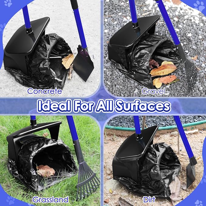 Lukovee Dog Pooper Scooper, 37.4" Long Metal Handle, No Bending Swivel Bin | Portable, Adjustable, Rake Spade Kit, Non-Stick Stainless Steel, 3L Odor-Seal Bin, Works on Grass Gravel Concrete, 20 Bags