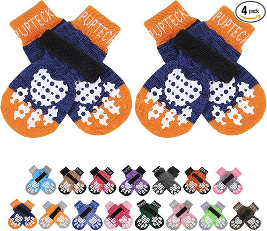 PUPTECK Anti-Slip Dog Socks with Double Sides Grips for Small Medium Large Dogs Hardwood Floors Prevents Licking, Dog Shoes for Hot Pavement Traction Control for Senior Dogs, Dark Blue, XS