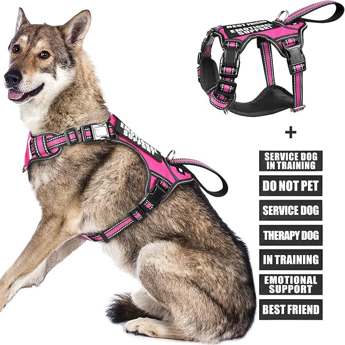 Service Dog Vest No Pull Dog Harness with 7 Dog Patches, Reflective Pet Harness with Durable Soft Padded Handle for Puppies, Small, Medium, Large, and Extra-Large Dogs