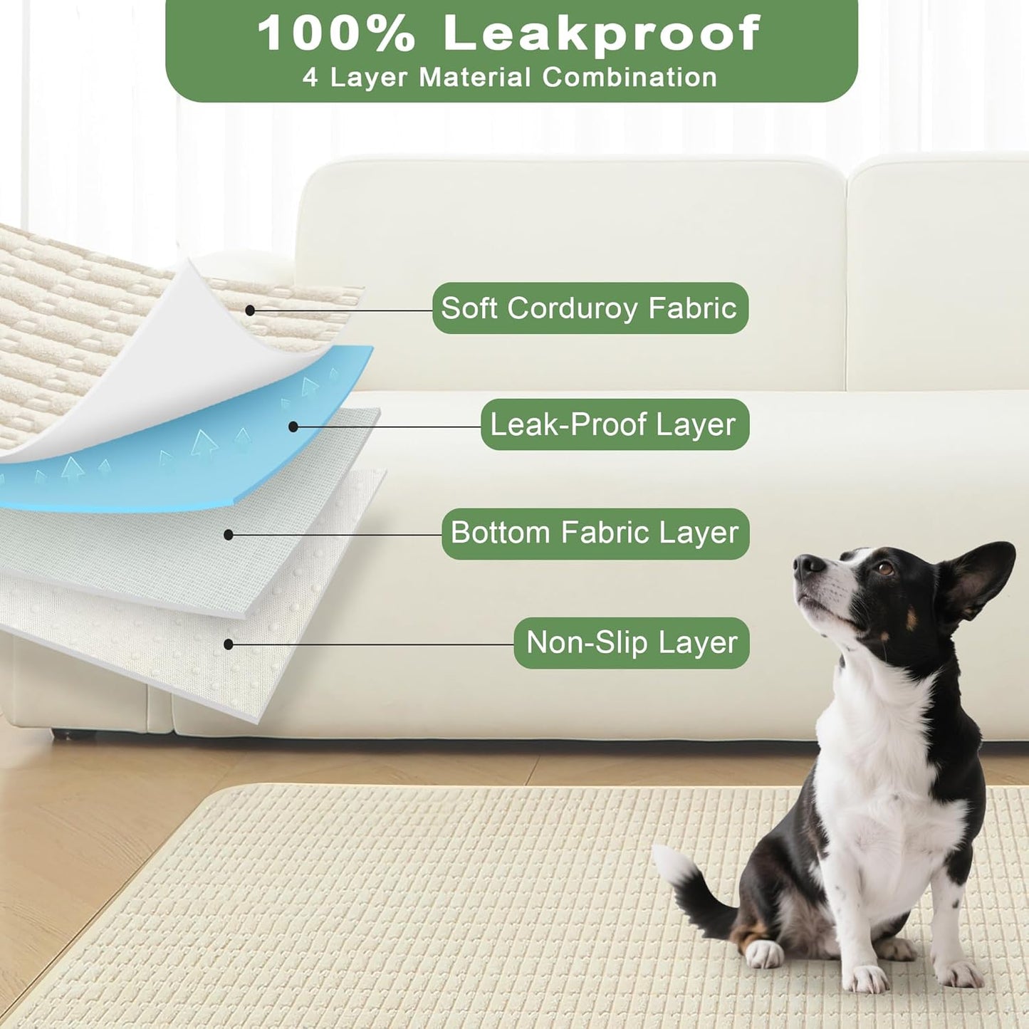 Washable Pee Pads for Dogs, 2 Pack Reusable Puppy Pads Dog Pads, Non-Slip Dog Pee Pads, Leakproof Pet Pee Pads Wee Wee Pads for Dogs. (Cream White, 40"x40"(Pack of 2))