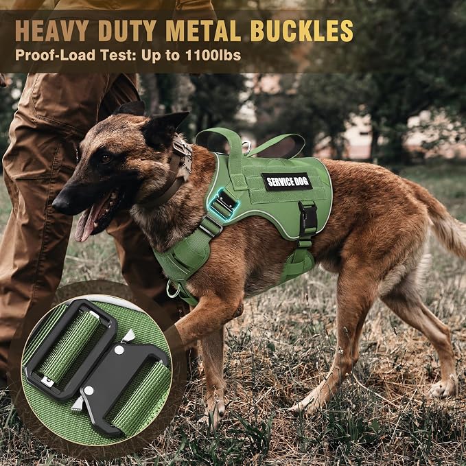 Tactical Dog Harness for Medium Dog, Heavy Duty Service Working MOLLE Vest with 10 Pet Patches, 2X Metal Buckle Vest for Training Hunting Walking