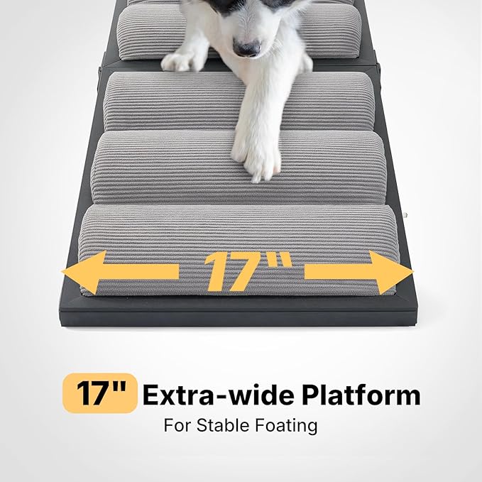 Veehoo Foldable Dog Ramp for Bed Couch Large Dogs, Adjustable 17-23'' High | Portable Dog Stairs 17" Extra Wide for Small Medium Large Pet, Folding Indoor Doggie Steps with Non-Slip Pad, up to 150lbs